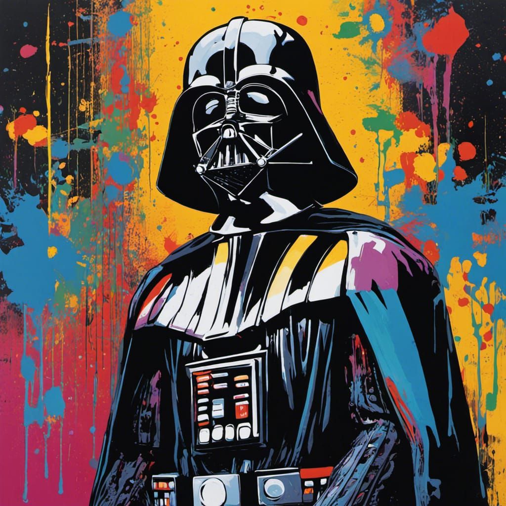 Painting of dark vador ((( by andy warhol))), insane details...