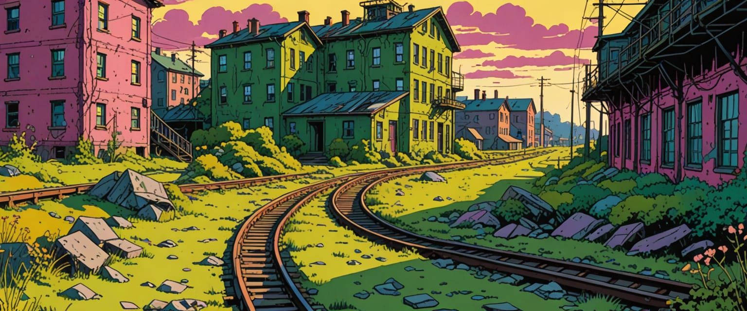 Comic Book Style Industrial Wasteland with Vibrant Colors