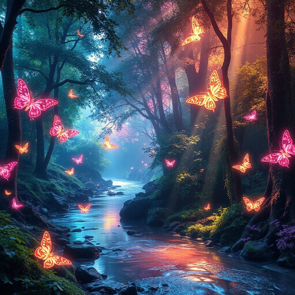 Enchanted Forest Aglow with Rainbow Light