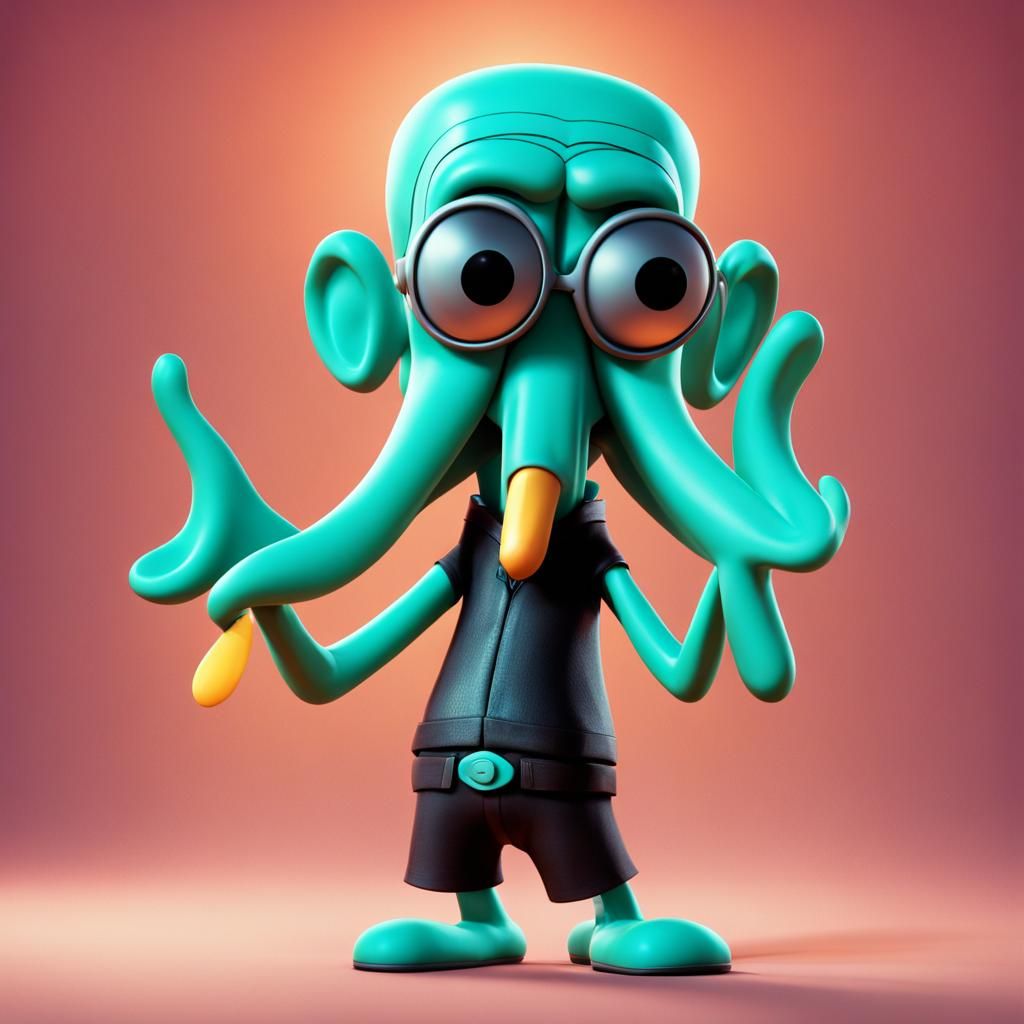 Squidward Tentacles 3D Rendering in Pixar Style