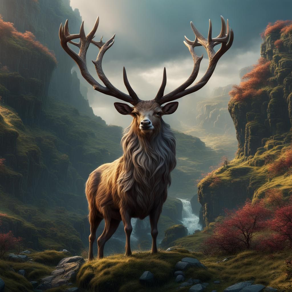 Highland Stag in a Fantastical Fairy Glen