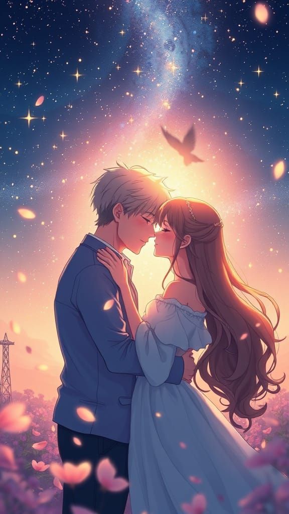 Romantic Anime Lovers Under Starry Sky