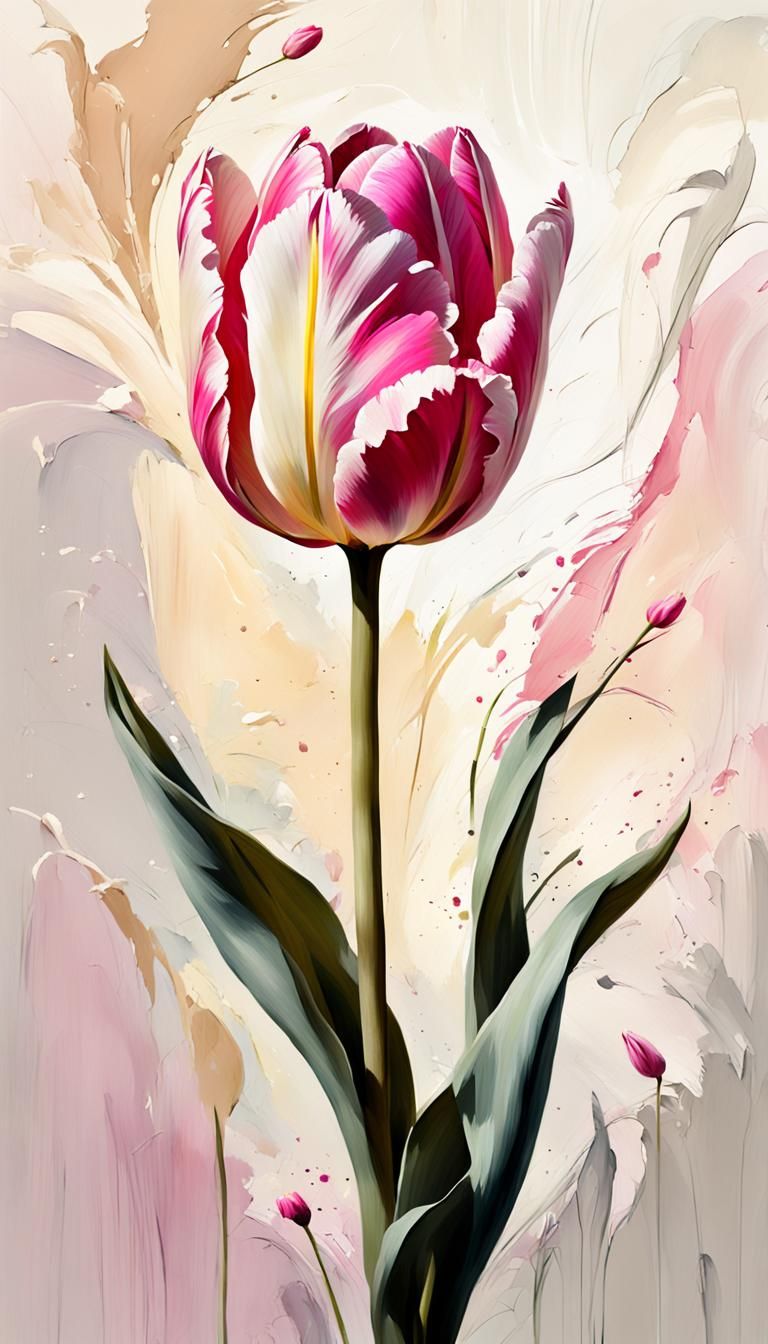 Abstract Pink Tulip Oil Painting in Neutral Tones