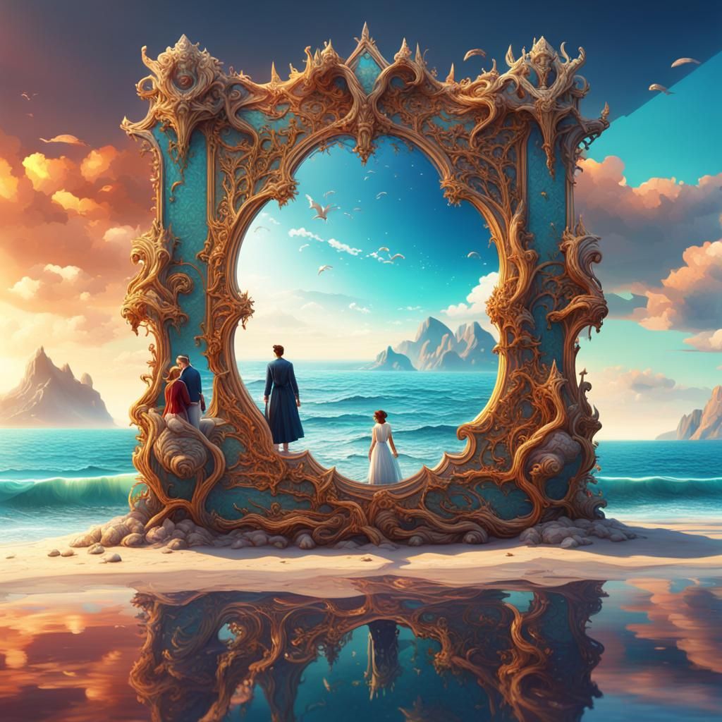 Lovers by the Sea with Polygonal Mirror