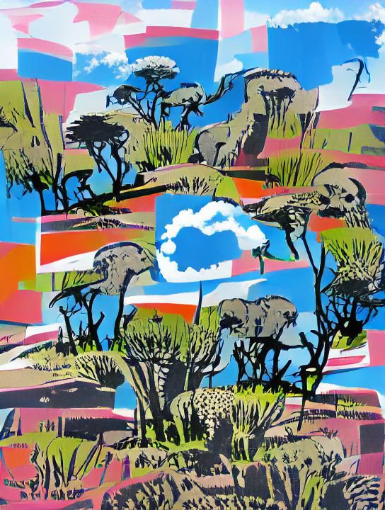 Serengeti Landscape in Faile Screenprint Style