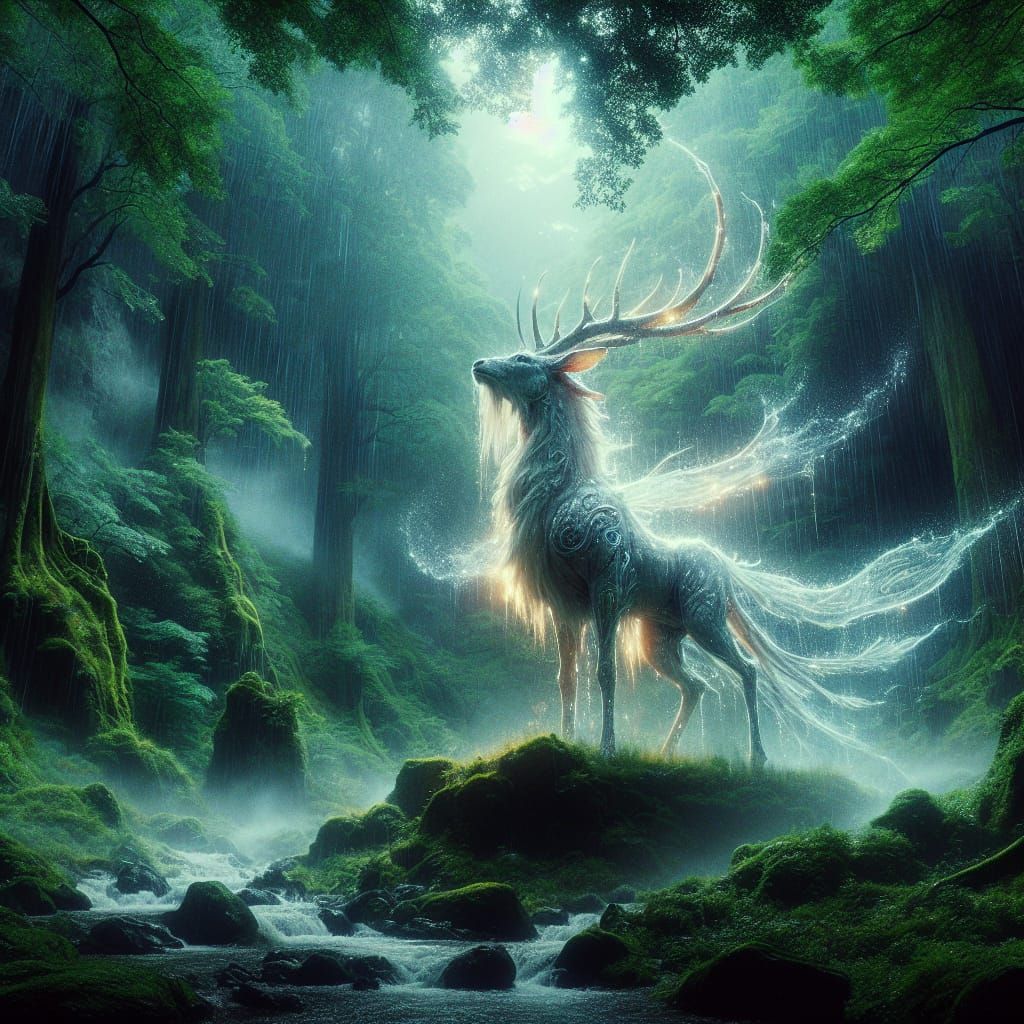 King of the Forest: Ethereal Deer in Anime Style
