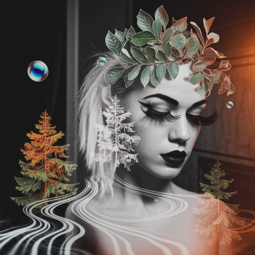 Punk Girl in Biosphere: Surreal Double Exposure Portrait