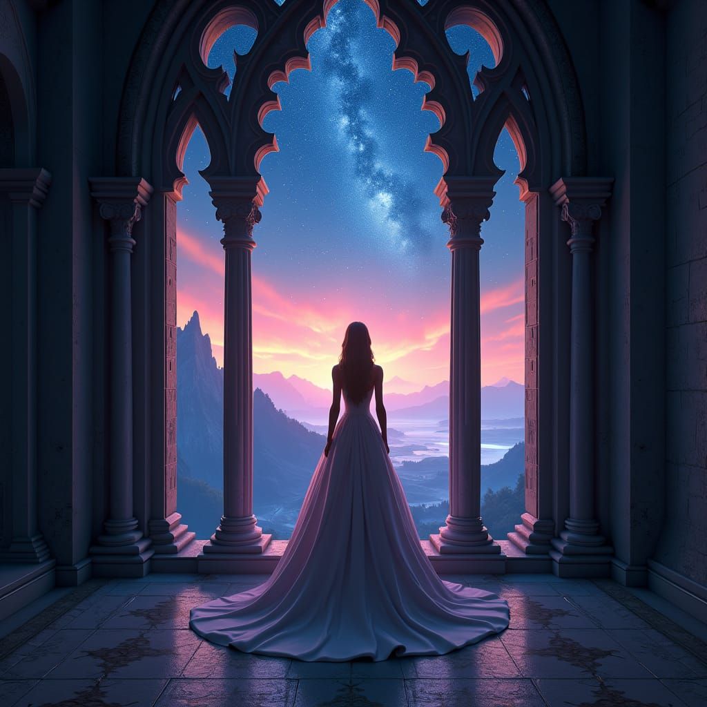 Regal Princess at Gothic Castle Window