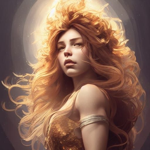 Leo Lion Girl Portrait in Hyperdetailed Style