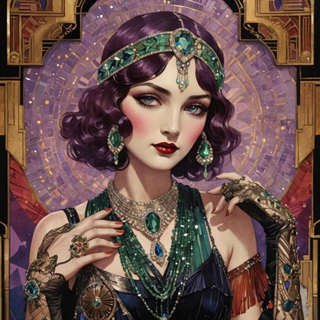 Art Deco Burlesque Woman in Flapper Dress