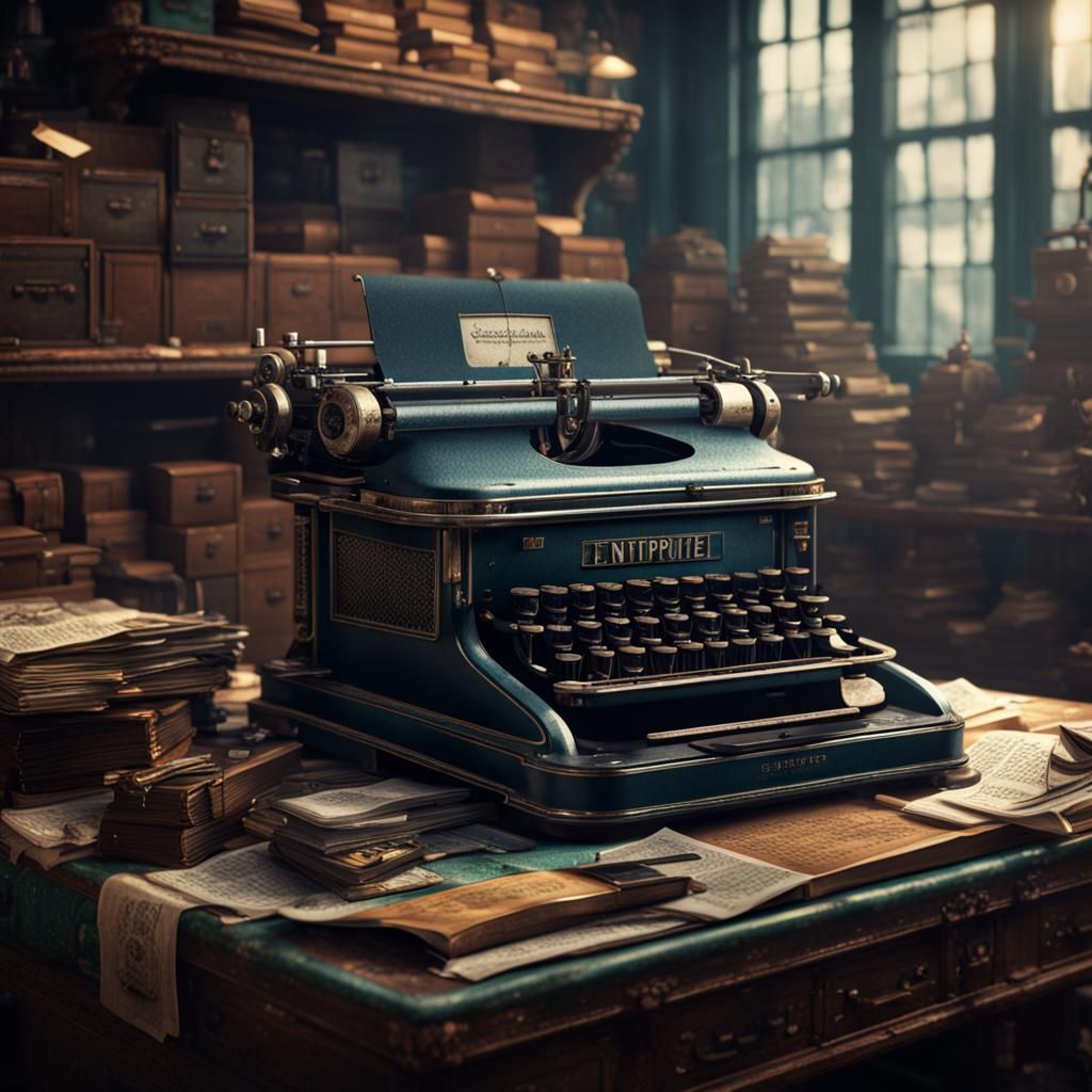Vintage Typewriter in Shop: Detailed Matte Painting