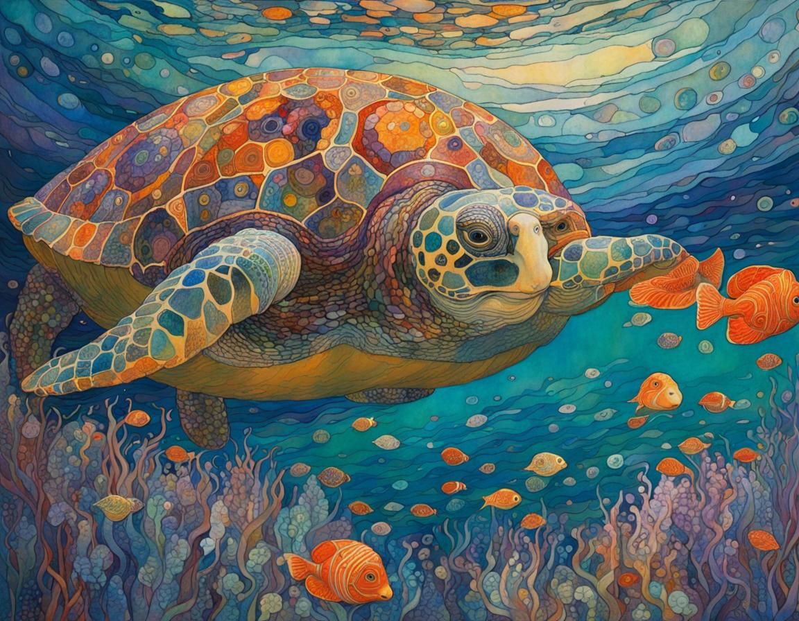 Sea Tortoise Inspired by Art Nouveau