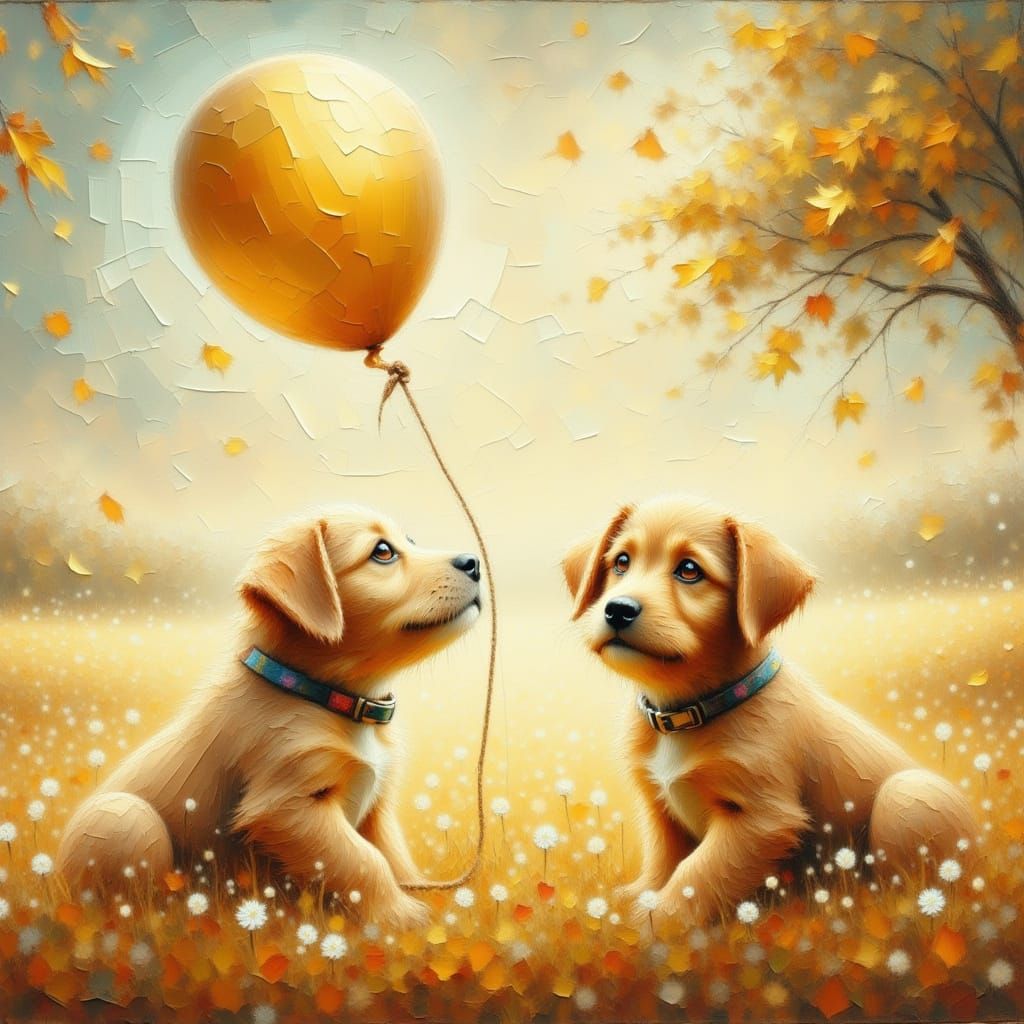 Golden balloon and cute pupiees