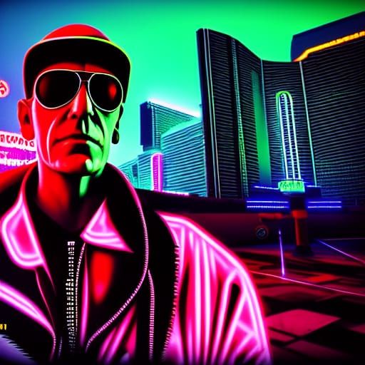 Cyberpunk Hunter S Thompson in Neon Las Vegas