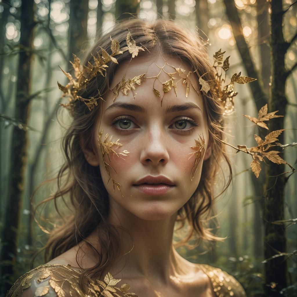 Mysterious Forest Woman: Double Exposure Portrait