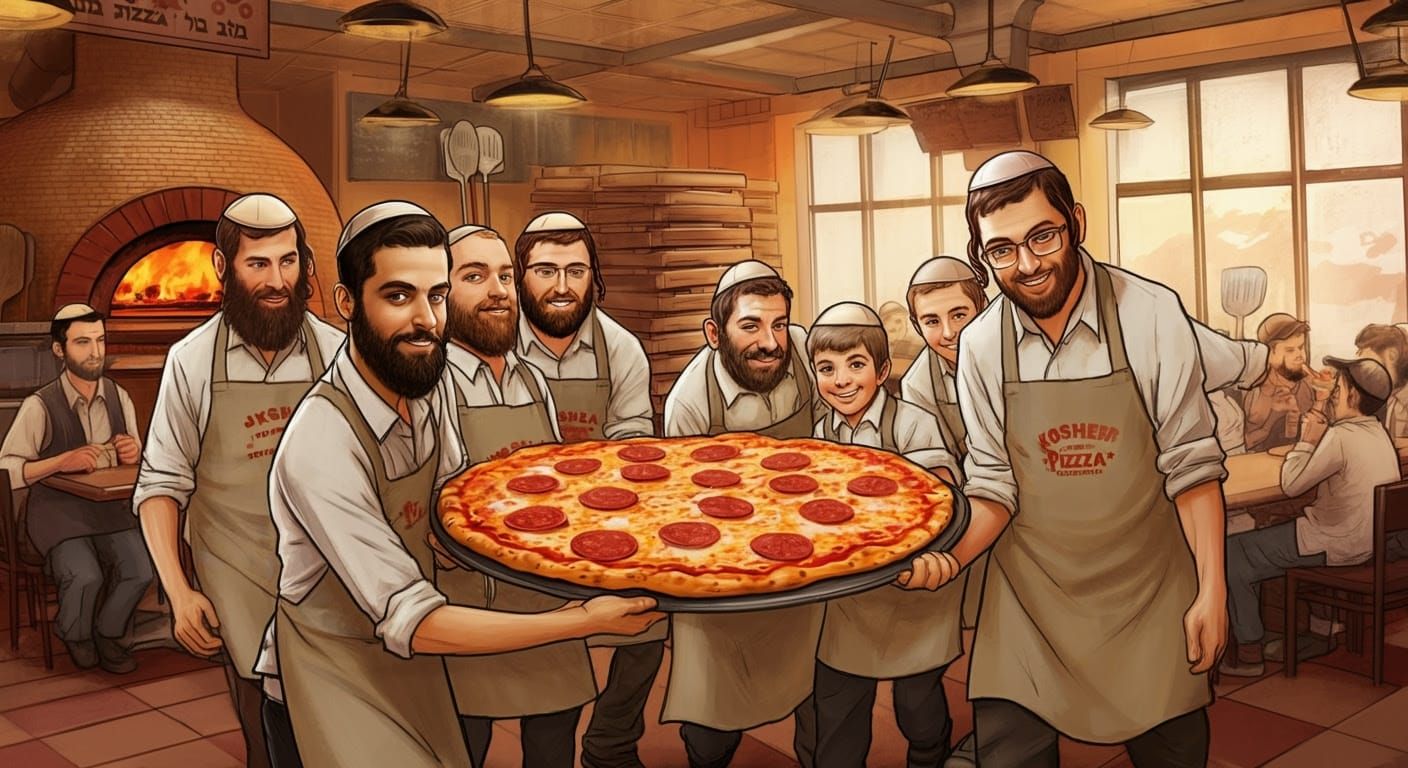 Orthodox Jewish Pizzeria Team Carries Giant Pizza in Style