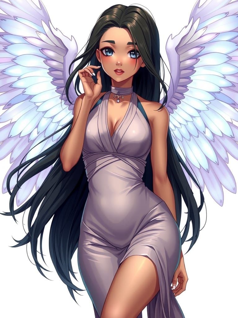 Dominican Woman with Angelic Wings in 2010s Anime Style