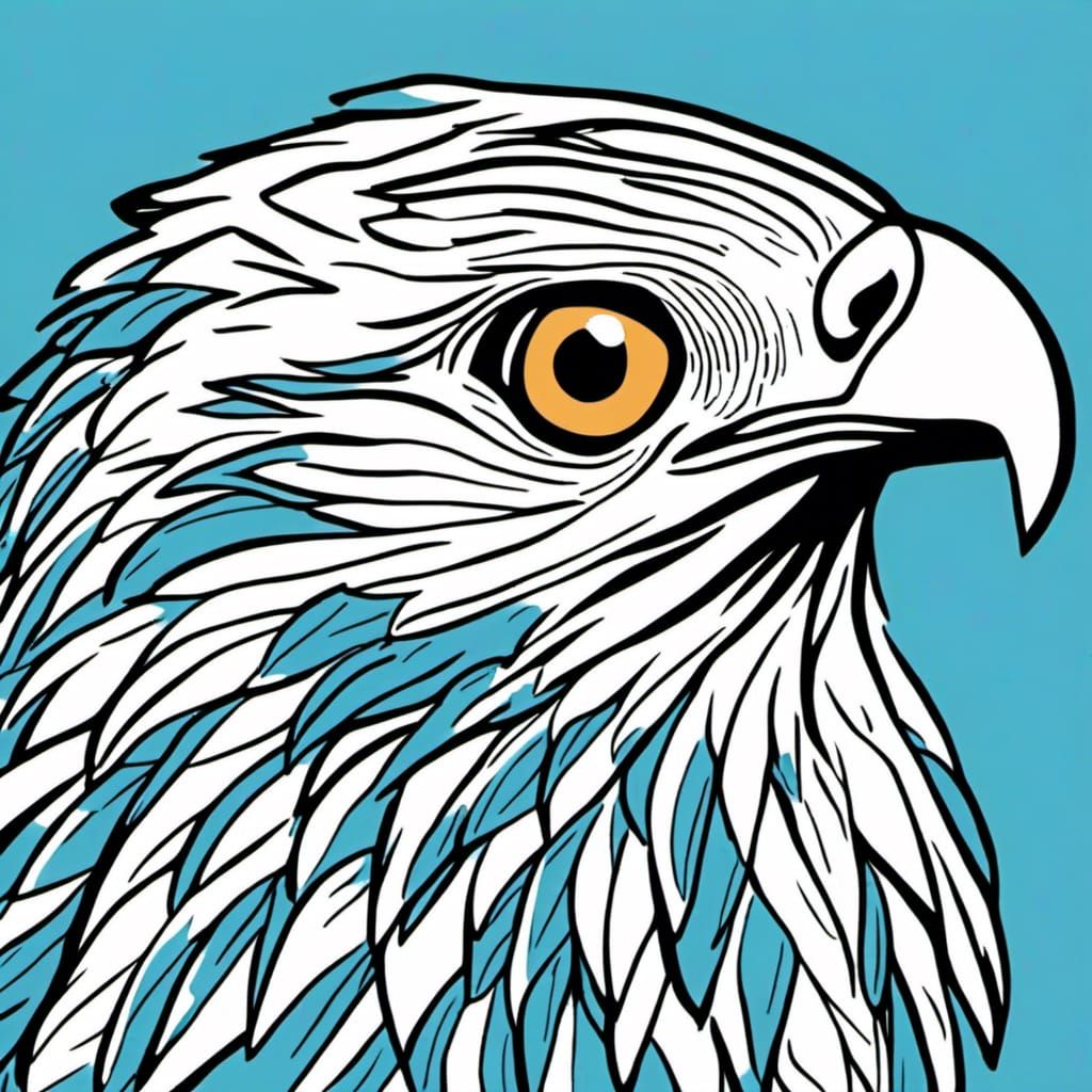 Hawk Portrait with Human Hair in Comic Style