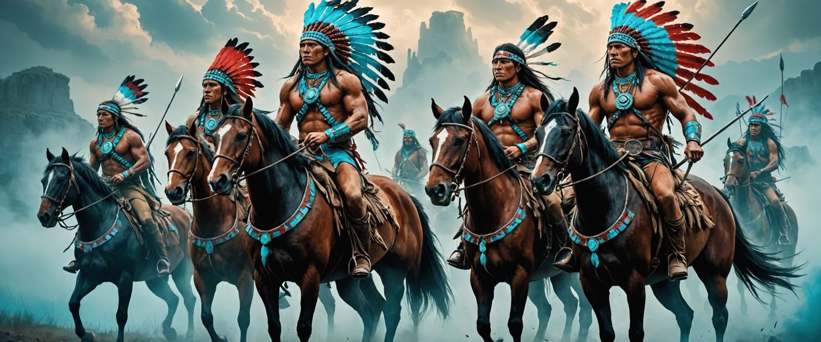 Native American Warriors on Horseback Digital Art