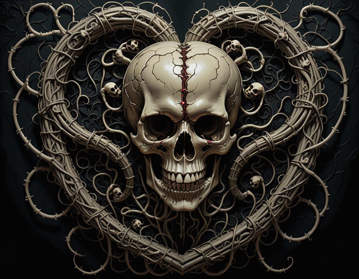Gothic Valentine Skull With Worm Heart