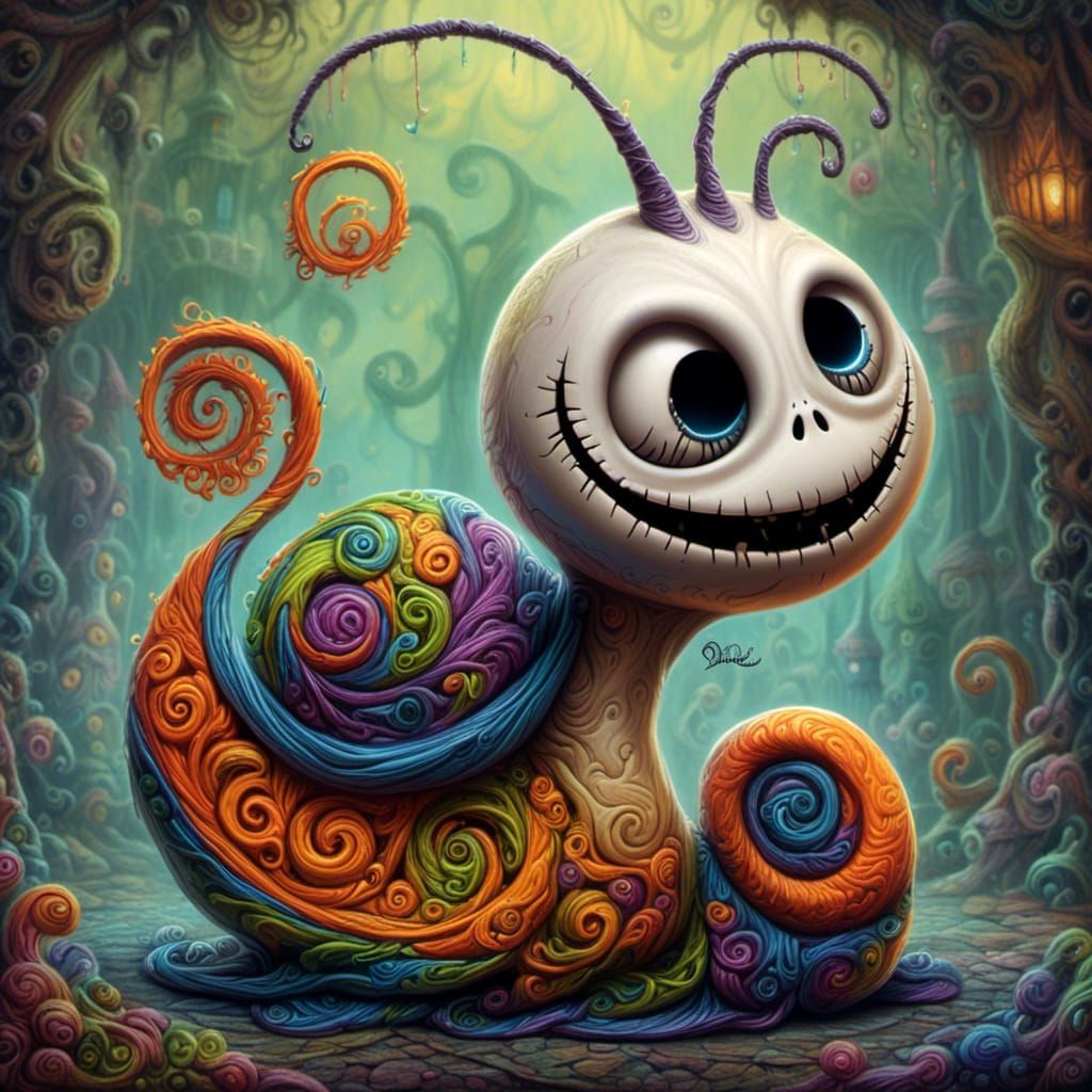 Expressive Snail-Horse Hybrid in Dark Fantasy Style