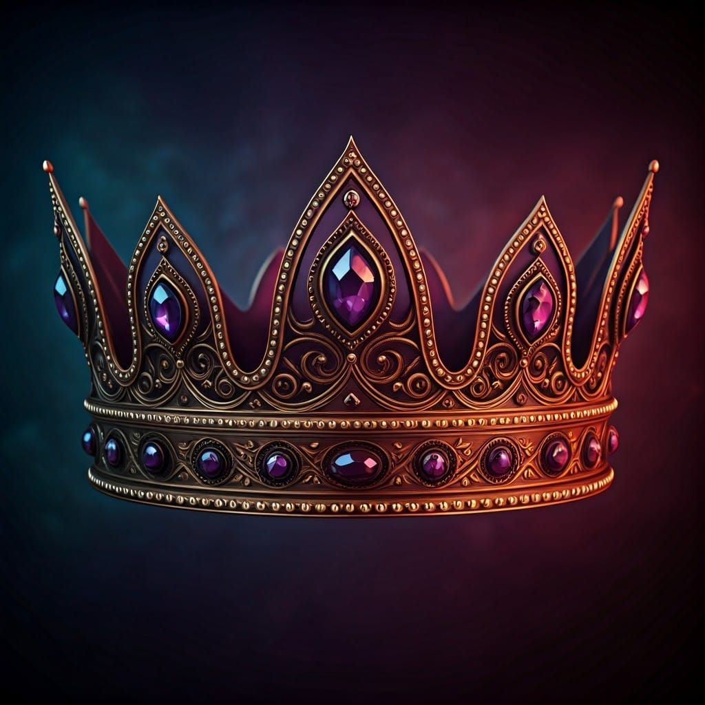 Regal, Purple Crown with Intricate Gold Accents and Precious...