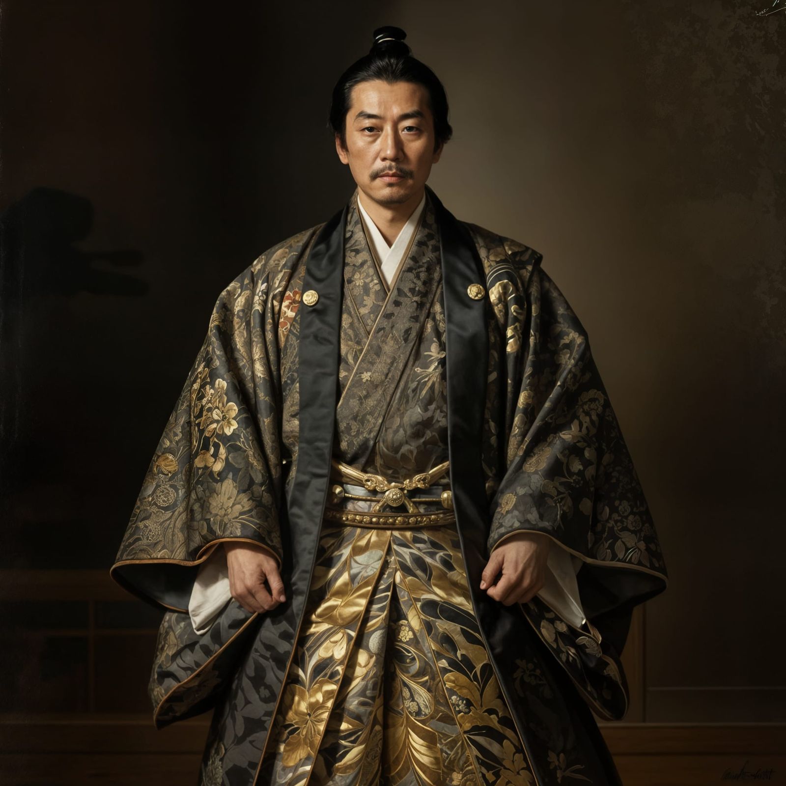Japanese Emperor in Traditional Attire, Realistic Portrait