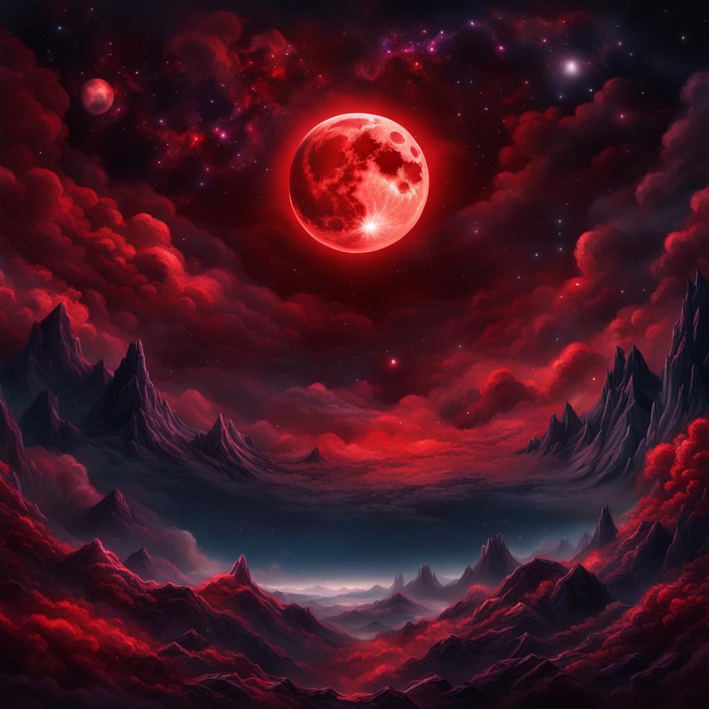 Ethereal Red Eclipse in Anime Style