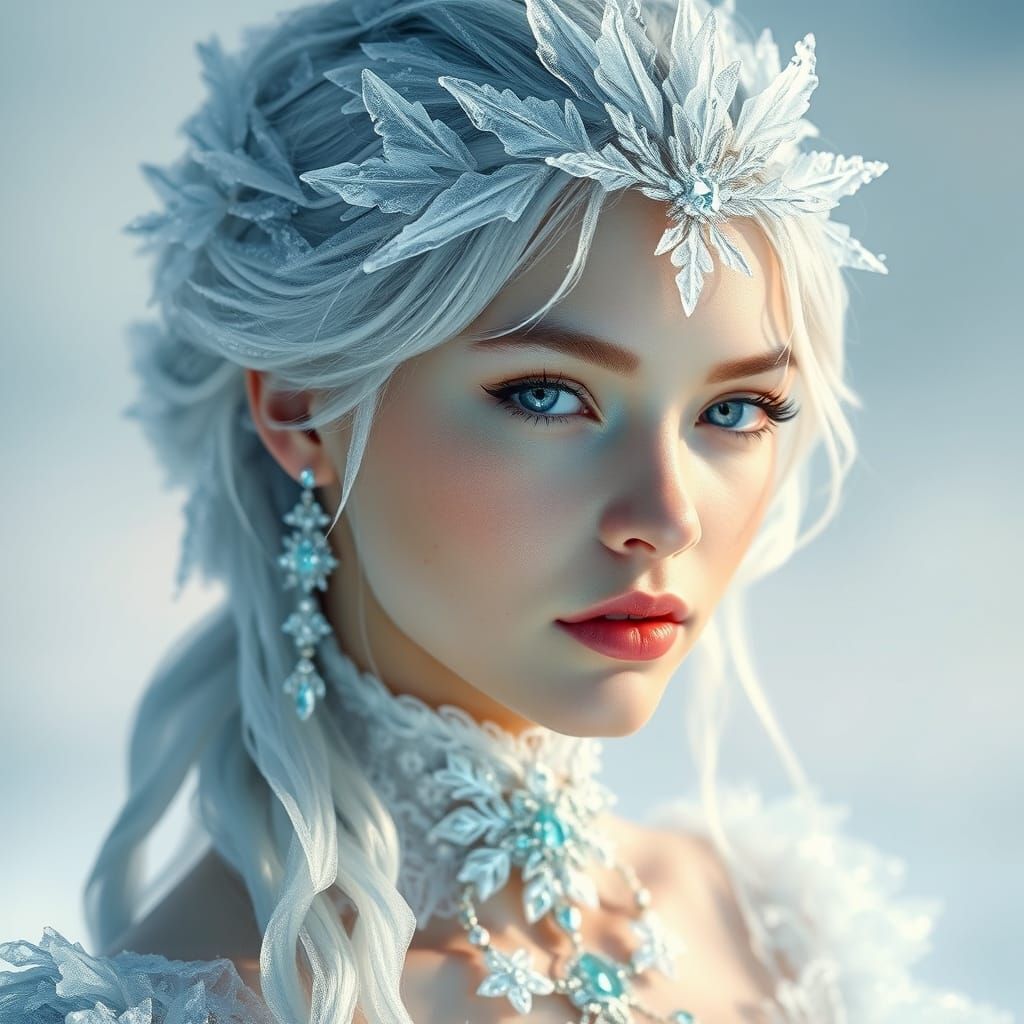 Ethereal Ice Queen with Crystalline Hair