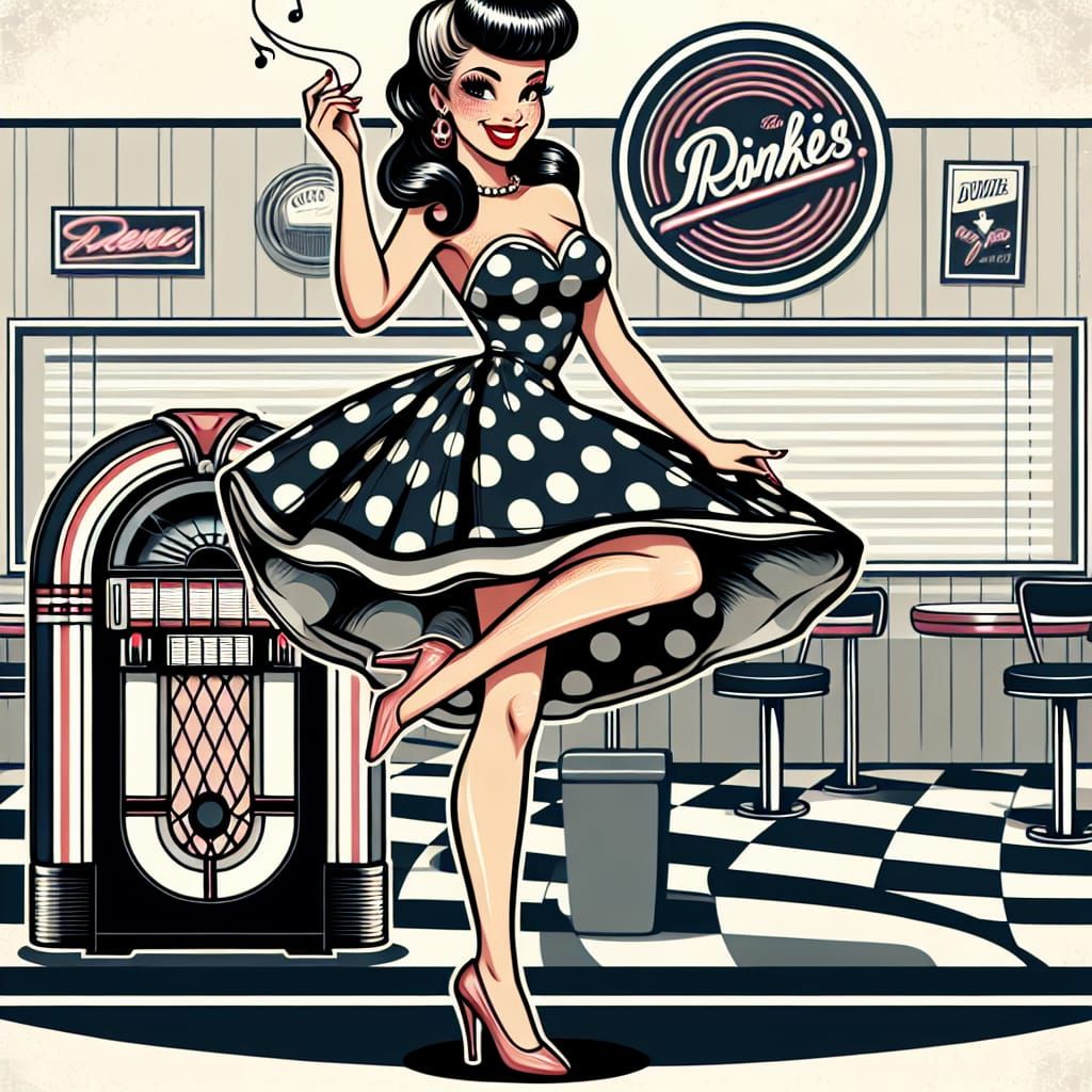 1950s Pinup Girl in Retro Diner Illustration