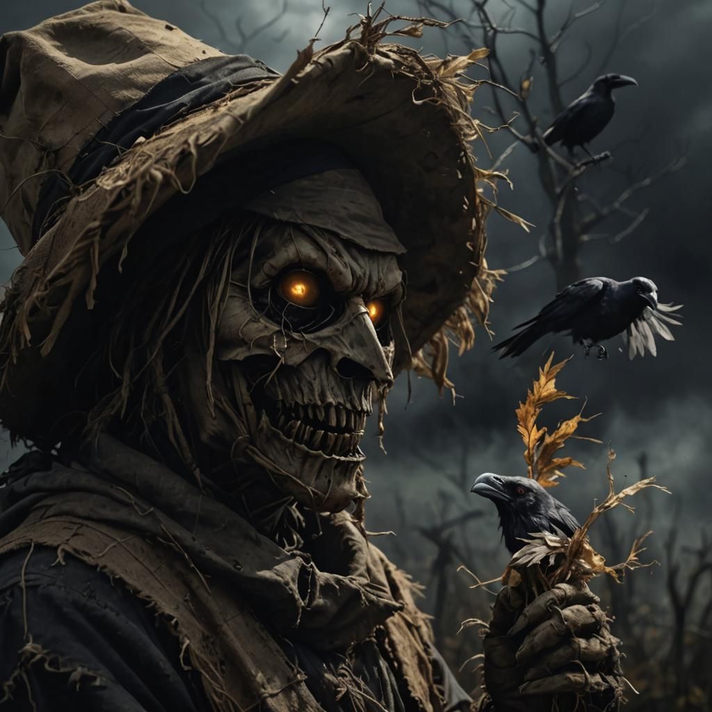 Scary Scarecrow Eats Raven