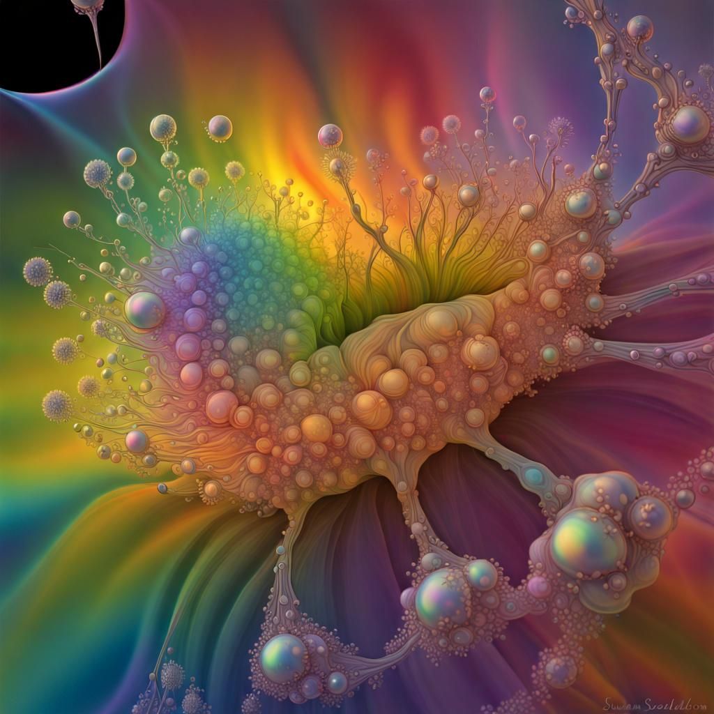 Fractal Rainbow Dew Bubble Macro Photograph