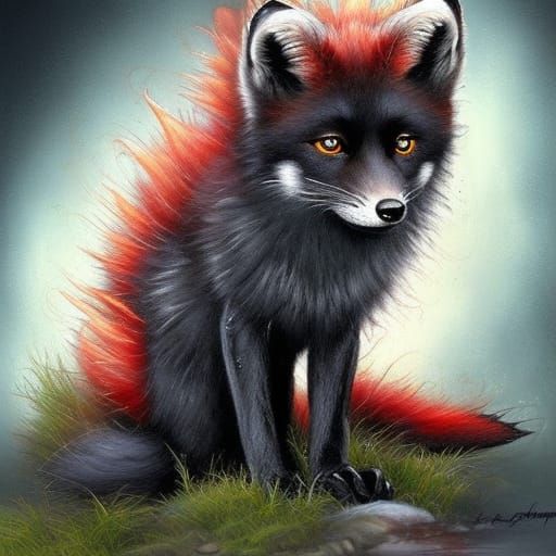 Hyperrealistic Black Fox Digital Art in Monge Style