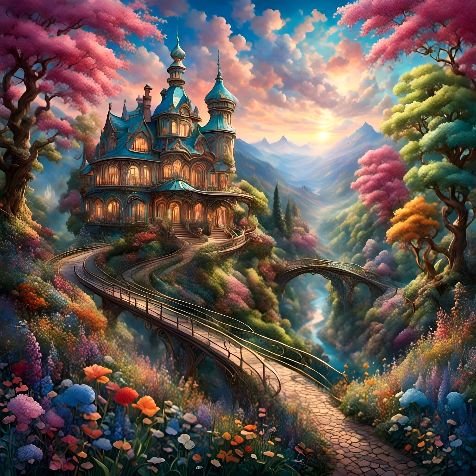 Stained Glass Landscape with Cotton Candy Colors