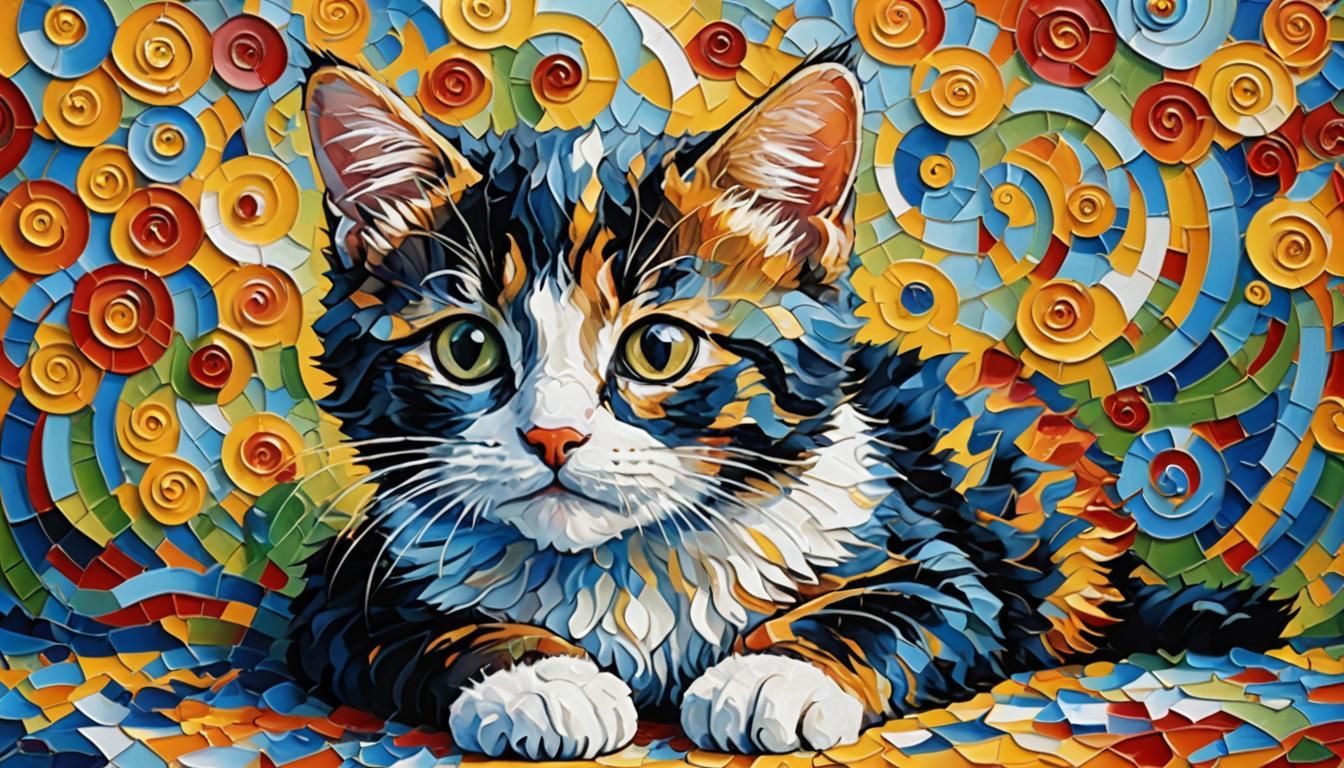 Fibonacci Kitten in Expressionist Oil Painting Style