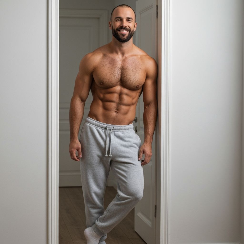 Handsome Man Poses in Minimalist Interior With Artistic Ligh...