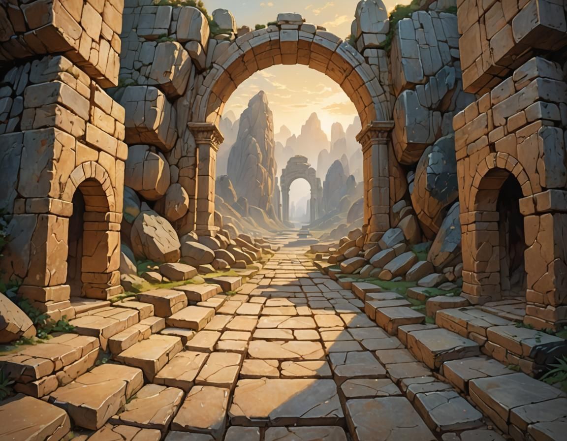 Mystical Archway in Fantasy Landscape Illustration