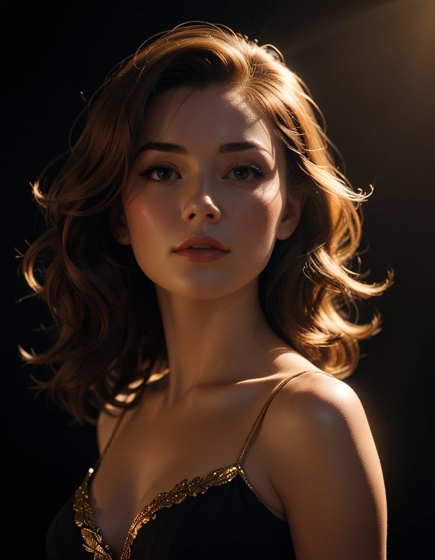 Film Noir Woman Silhouette with Golden Backlight