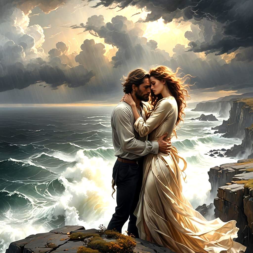 Lonely Figure Above a Raging Sea