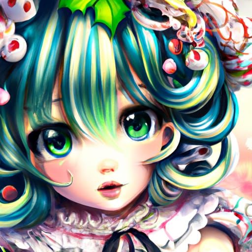 Kawaii Anime Girl in Mistletoe Maid Dress