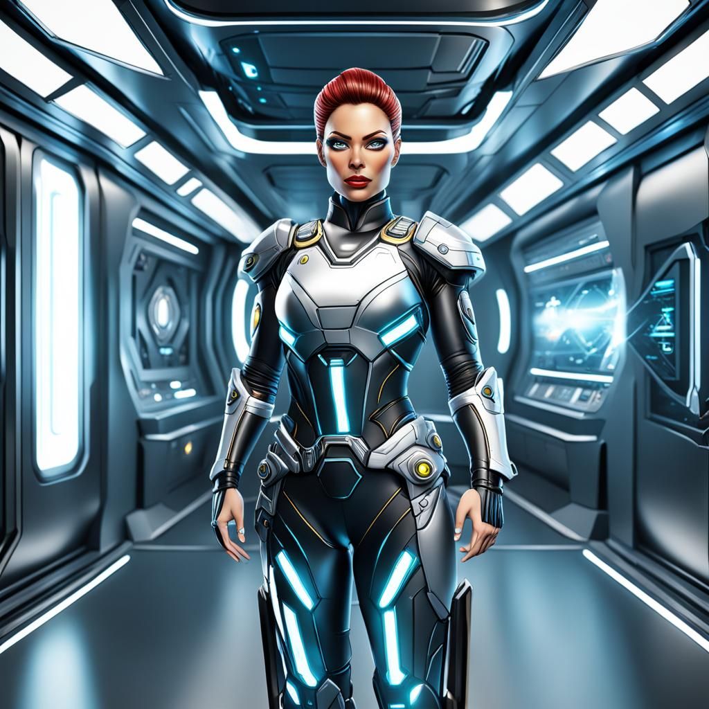 Cartoon Style Sci-Fi Female Captain Full Body