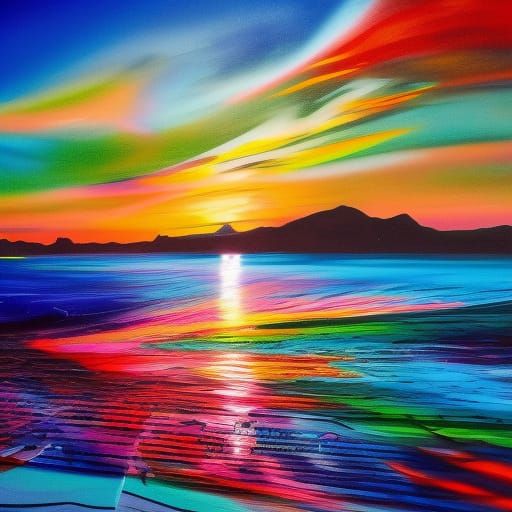 Colorful Graffiti Sunset Over the Bay