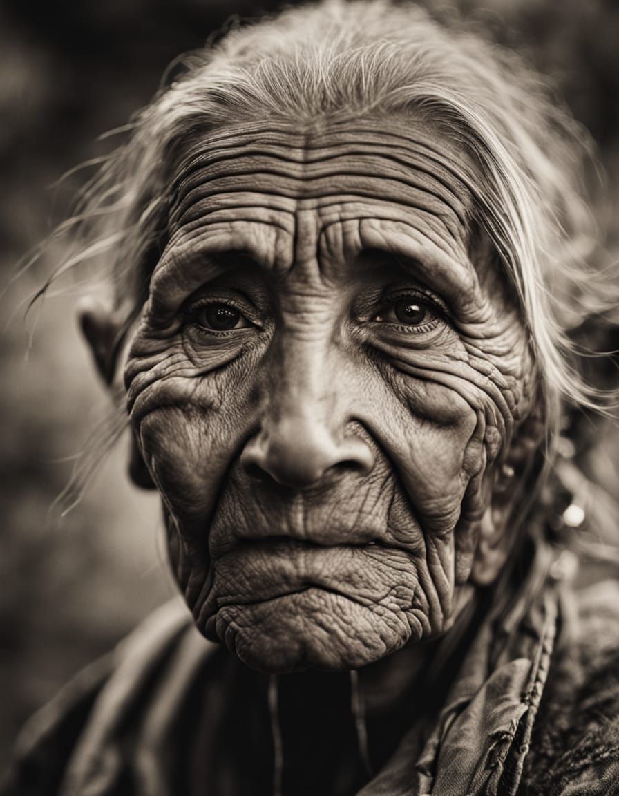 Sepia-Toned Portrait of a Native American Elder in a Wistful...