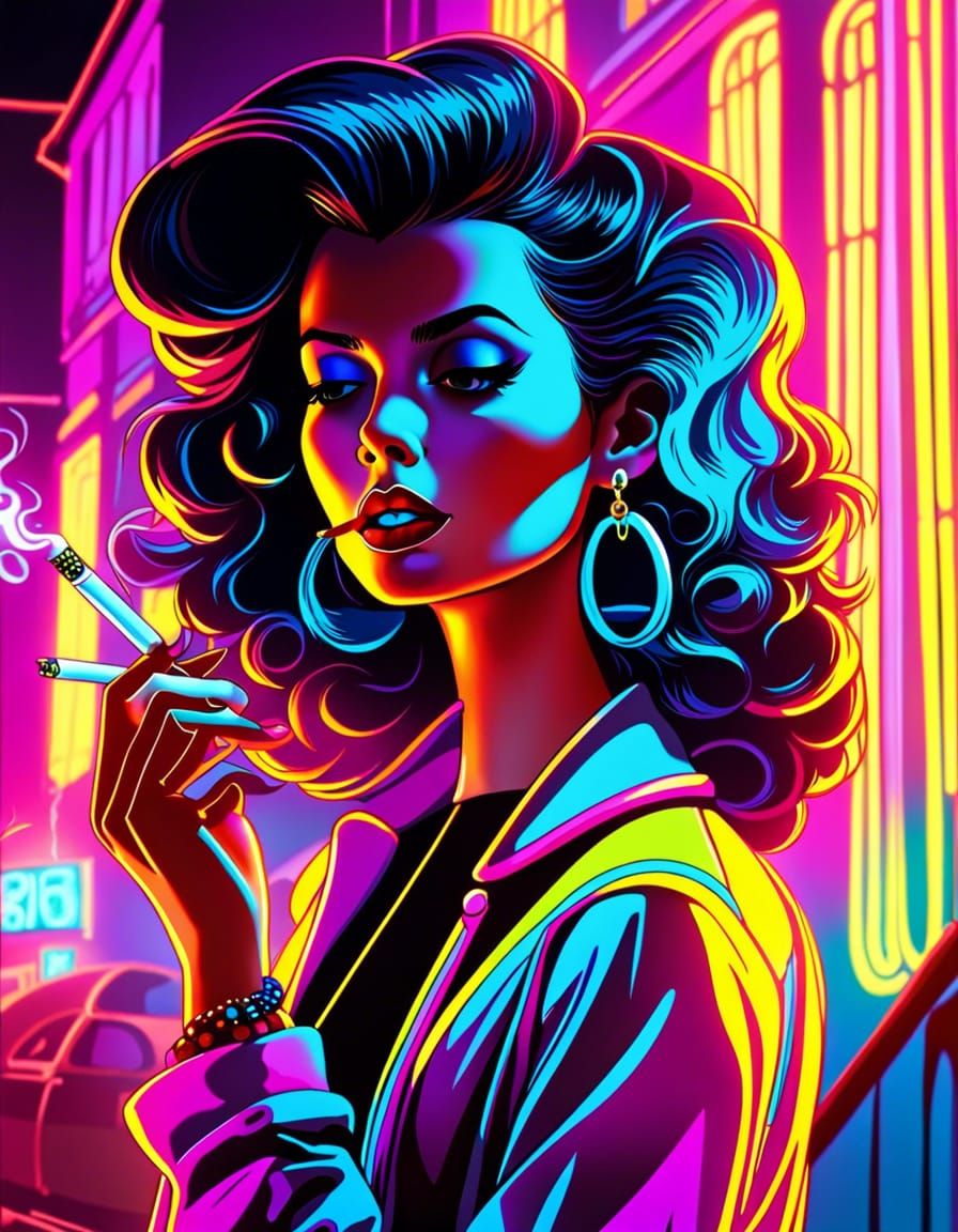 Tim Burton Style 80's Girl Smoking