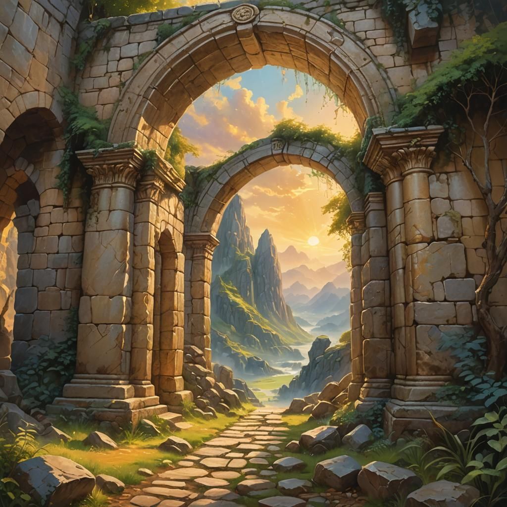 Fantasy Archway to Another World in Oil Painting Style