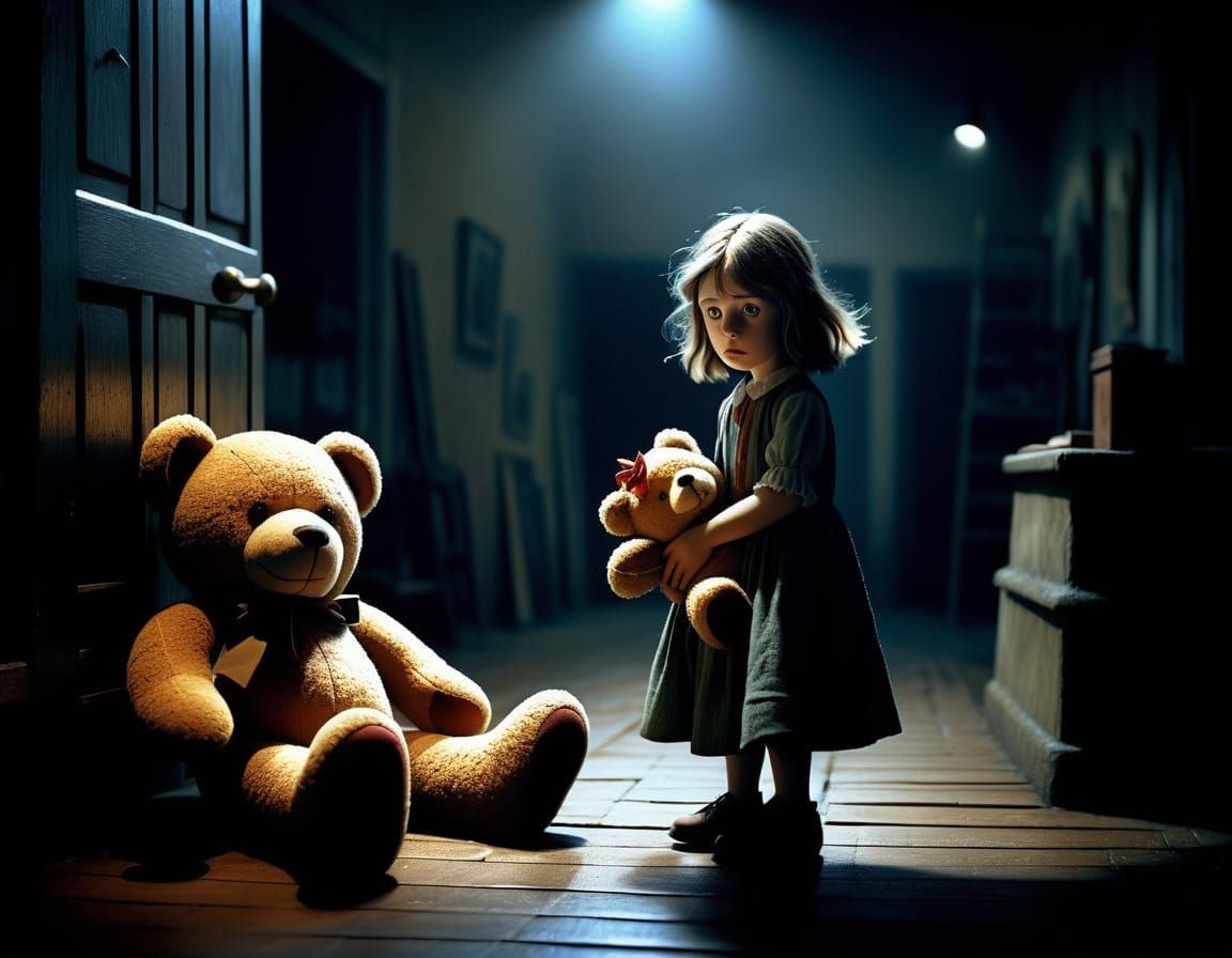 Ethereal Portrait of a Lost Child in a Haunting Low-Angle Sh...