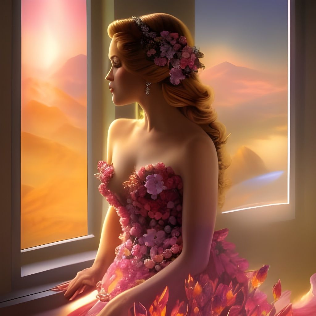 Floral Princess in Backlit Fantasy Landscape