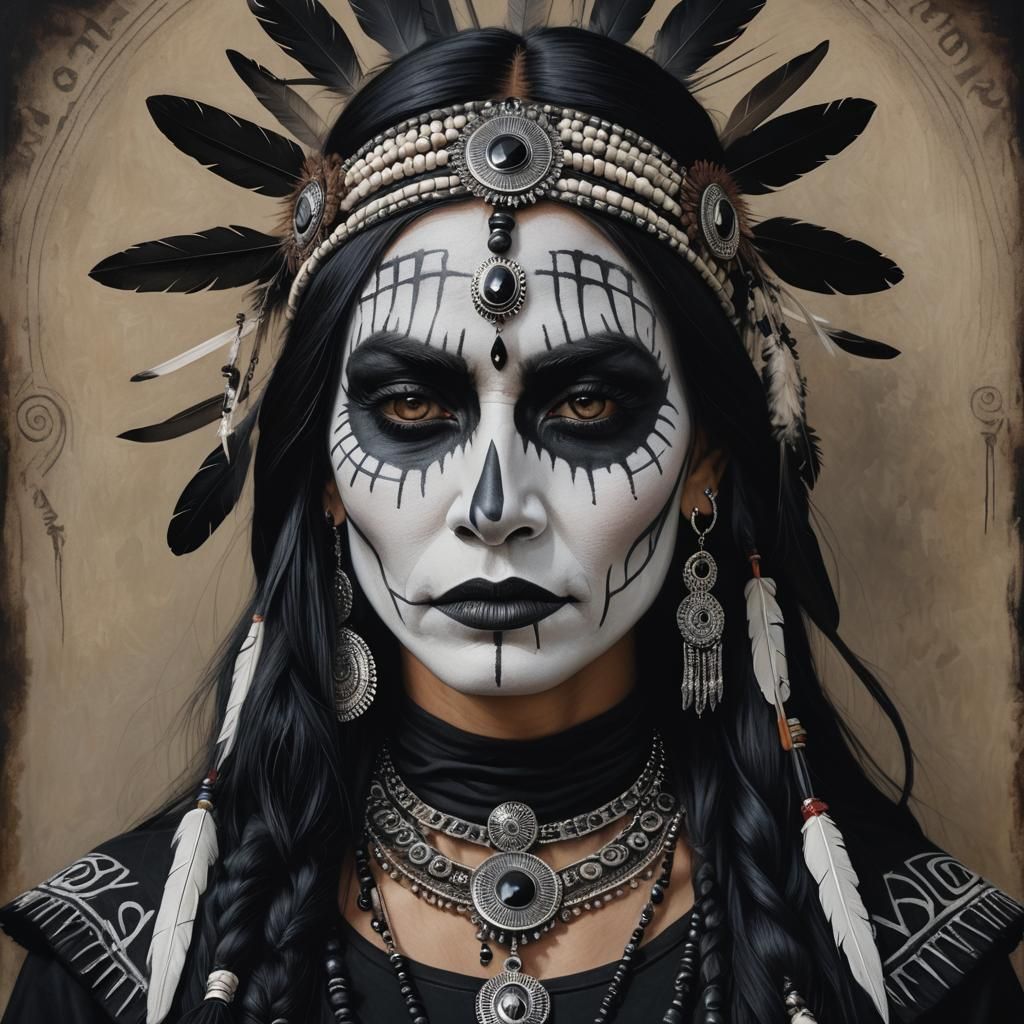 Hyperrealistic Native American Goth Portrait