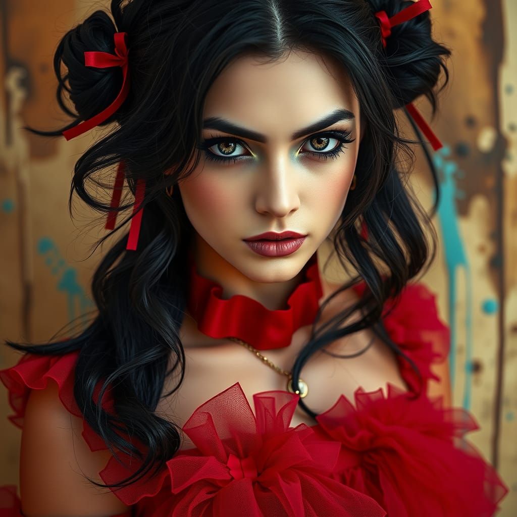 Editorial Portrait of Woman with Red Accents