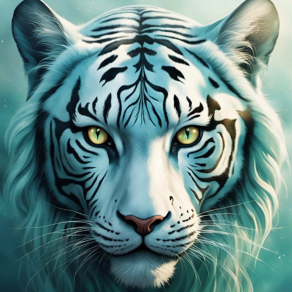 Surreal Fantasy Art of White Tiger Transformation in Enchant...
